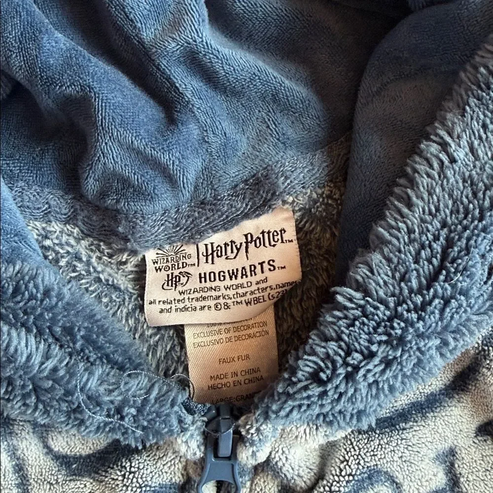 Harry Potter Hogwarts Hooded One-Piece Footie Pajamas - Blue and White Size L